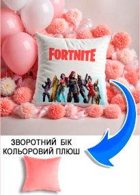 Подушка плюшева Мерч Крафт Дизайн з принтом Fortnite 2 рожевий плюш квадратна 33х33 см