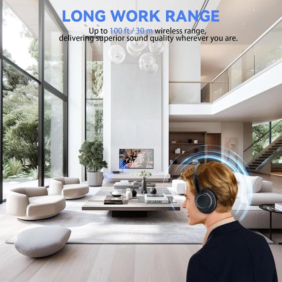 Наушники беспроводные накладные для телевизора с базой-трансмиттером, Bluetooth, гарнитура для просмотра ТВ | Зображення 4