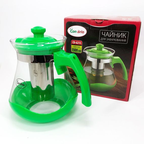 Чайник заварювальний Con Brio Green CB-6215 1,5 л, Чайник самовар скляний. Колір: зелений | Зображення 8