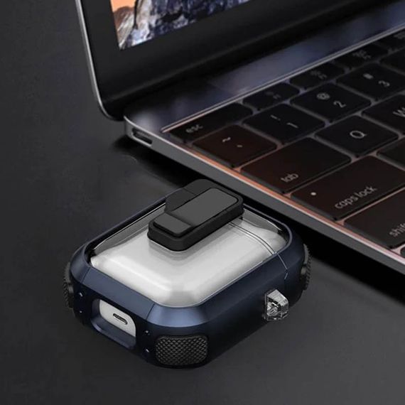 Футляр протиударний Locking Button для навушників Airpods 1/2 Blue | Зображення 5