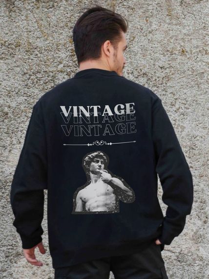 Утеплений оверсайз світшот на флісі з принтом Without Vintage Black