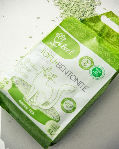 Растительный наполнитель для кошачьего туалета с бентонитом Velvet Paw Tofu, 6 л | Зображення 3