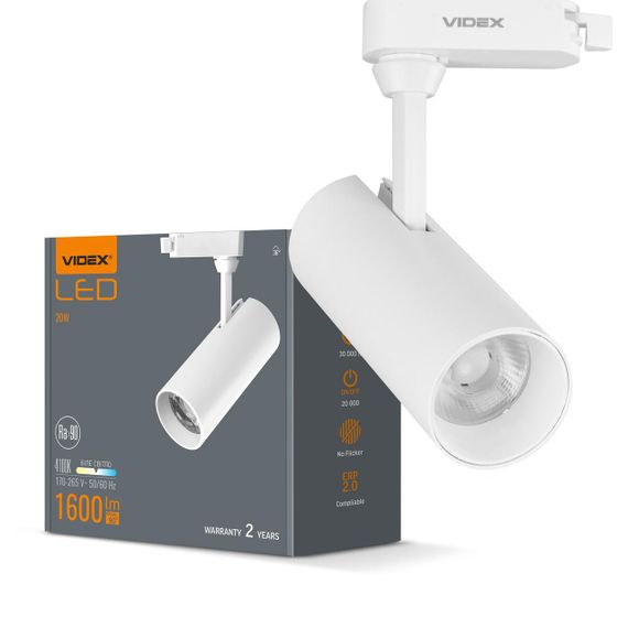 Світлодіодний світильник трековий VIDEX 20W 4100K білий