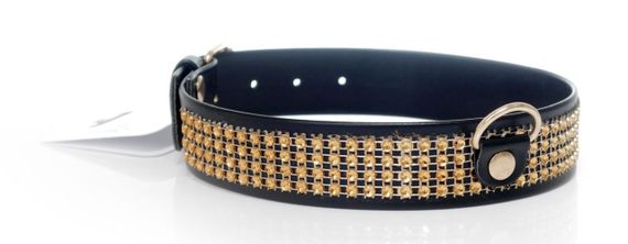 Нашийник зі штучної шкіри з кристалами Fetish Boss Series - Collar with crystals Gold, BS3300102 Sex Aura | Зображення 3