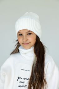 Дитячий в’язаний комплект шапка біні з відворотом і хомут Теплий головний убір для дівчинки, 54–58 см Білий