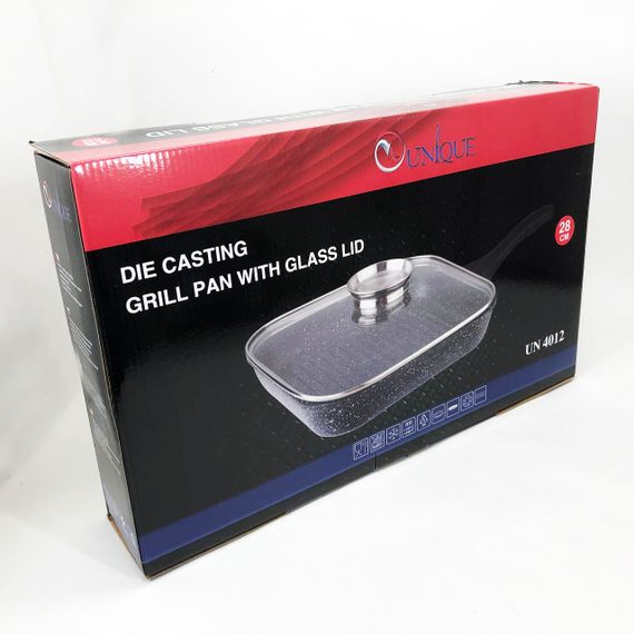 Сковорода гриль UNIQUE UN-4012 стильна 24см, Надійна сковорода з антипригарним покриттям | Зображення 2