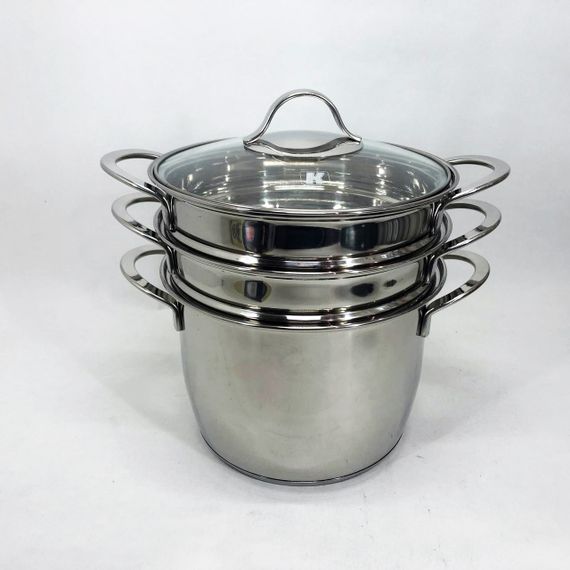 Кастрюля пароварка-мантоварка LB-1863C с нержавеющей стали с стеклянной крышкой XE-382 4,7 л