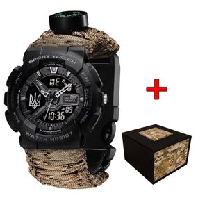 Чоловічий годинник Awarder 005 Тризуб срібло Black + Паракордовий ремінець Desert Camo
