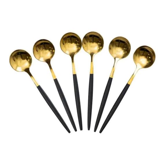 Набір чайних ложок 6 штук чайні ложки з нержавіючої сталі 12.9 см Чорний з золотом HP-20-5 | Зображення 1