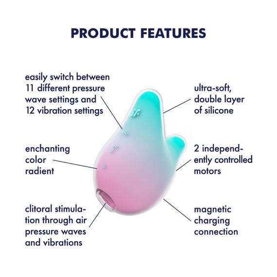 Вакуумний кліторальний стимулятор з вібрацією Satisfyer Mermaid Vibes Mint/Pink, 2 мотори | Зображення 3