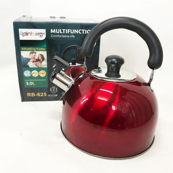 Чайник Rainberg RB-625 із нержавіючої сталі зі свистком 3л. SM-406 Колір: червоний | Зображення 7