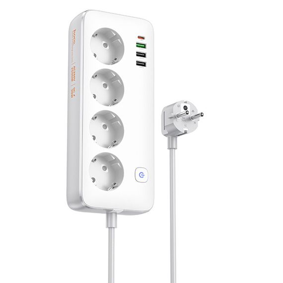 Удлинитель Hoco AC22 Sunlight (PD30W/1C/3A/4xSocket) (1.5m) White