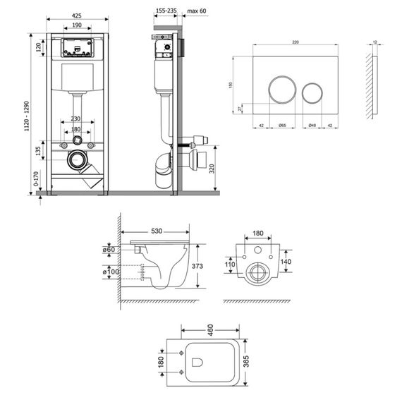 Набір Qtap Nest 4 в 1 підвісний унітаз Gemini Ultra Quiet 530х365х373 + комплект інсталяції QT2533076EUQMB46174 | Зображення 1