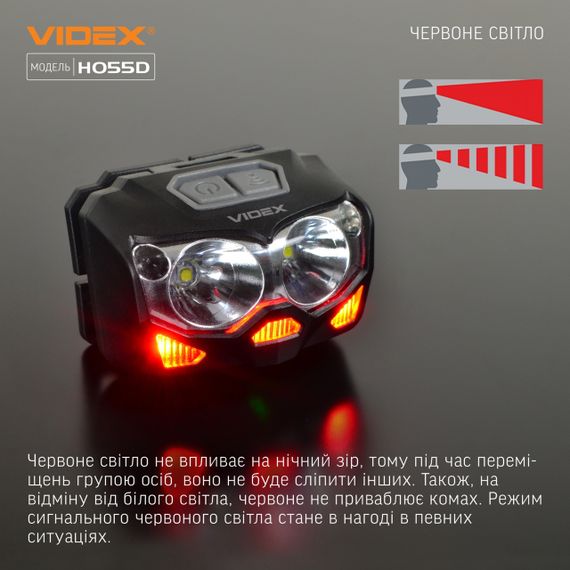 Налобний світлодіодний ліхтарик VIDEX VLF-H055D 500Lm 5000K  ((ЗАРЯДЖАЄТЬСЯ ВІД USB)) | Зображення 5