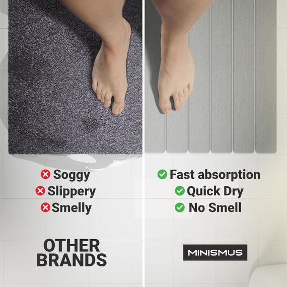 Килимок для ванної діатомітовий швидковисихаючий гнучкий кам’яний, для душу з діатоміту, нековзкий, 60x40 см світло-сірий | Зображення 2