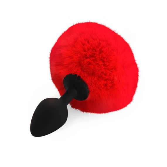 Силіконова анальна пробка М Art of Sex - Silicone Bunny Tails Butt plug Red, діаметр 3,5 см Sex Aura