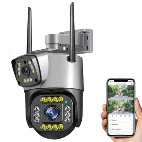 Уличная IP камера видеонаблюдения с 2 объективами, 8Мп, Qettopo V380 / Поворотная двойная WiFi камера с ночной