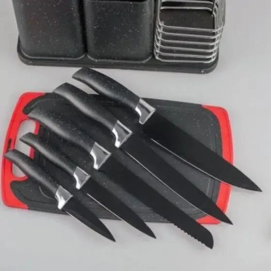 Набір кухонних ножів та приладдя ZP-045 на підставці з дошкою (14 предметів) чорний | Зображення 4