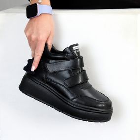 Спортивные черные зимние ботинки натуральная кожа на липучках 39