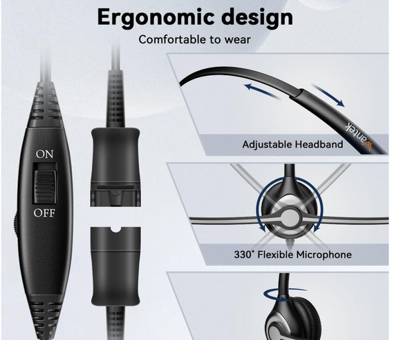 Гарнітура Wantek® H602 RJ9/RJ2 з QD для офісних телефонів та кол-центрів | Зображення 3