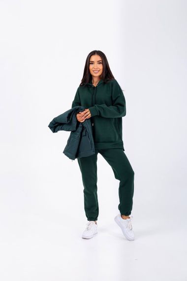 Женский очень теплый спортивный костюм тройка с жилетом NB23027 цвет темно-зеленый, размер 46/48 | Зображення 1