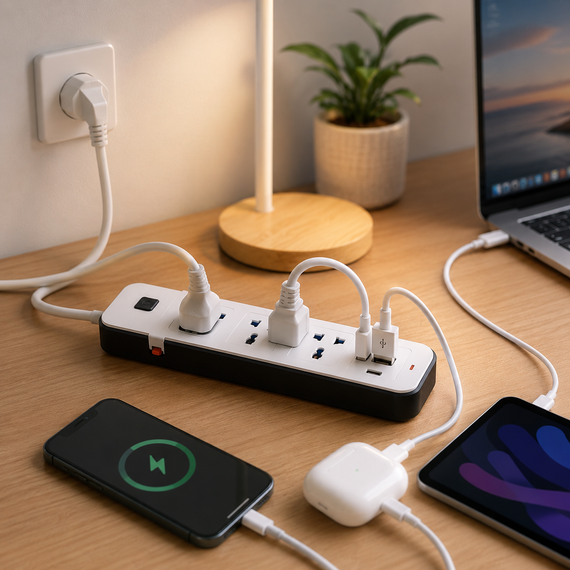 Подовжувач мережний розвиваючий AND WL-7 / Подовжувач з USB портами / Мережевий фільтр на 3 розетки, (2хUSB+Type-C), 2м | Зображення 3
