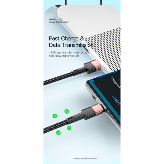 Дата кабель USB 2.0 AM to USB-C 3.0m 7A black Essager (EXCT-XCC01) | Зображення 5