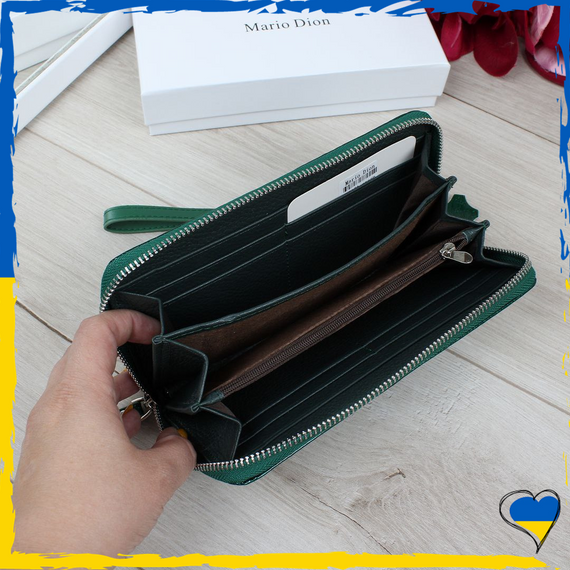 Кошелек женский на змейке из натуральной кожи зеленый. Кошелек женский. Кошелек кожаный | Зображення 3