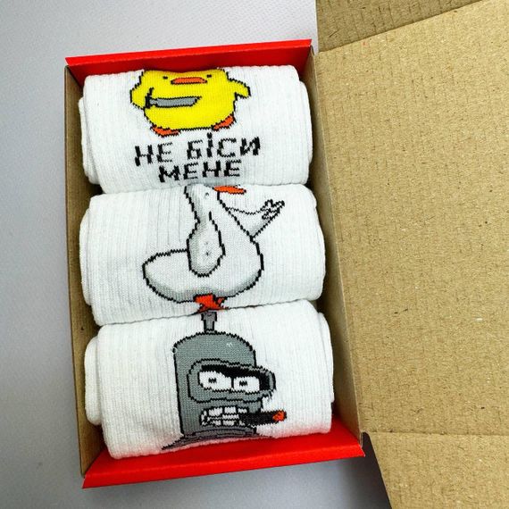 Подарочный набор мужских носков в коробке размер 40-45 3 пары цвет белый  ч3бокс044 | Зображення 2