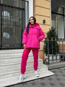Женская теплая зимняя куртка на кулиске с капюшоном NB24035 цвет розовый, размер 54/56