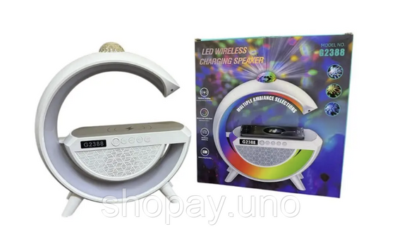 Настольная смарт лампа-ночник 3 в 1 RGB G2388 с беспроводной зарядкой ∙ Многофункциональный ночник Bluetooth колонка RGB 2388