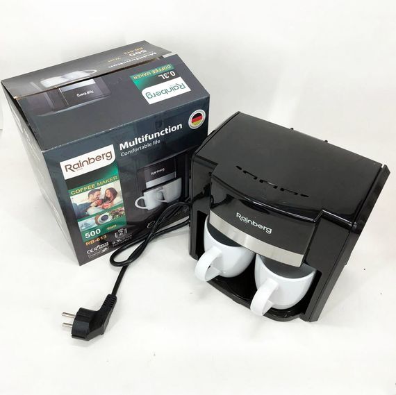 Кавоварка краплинна Rainberg RB-613 (0,3 л, 500 Вт) з двома керамічними чашками, маленька кофемашина | Зображення 3