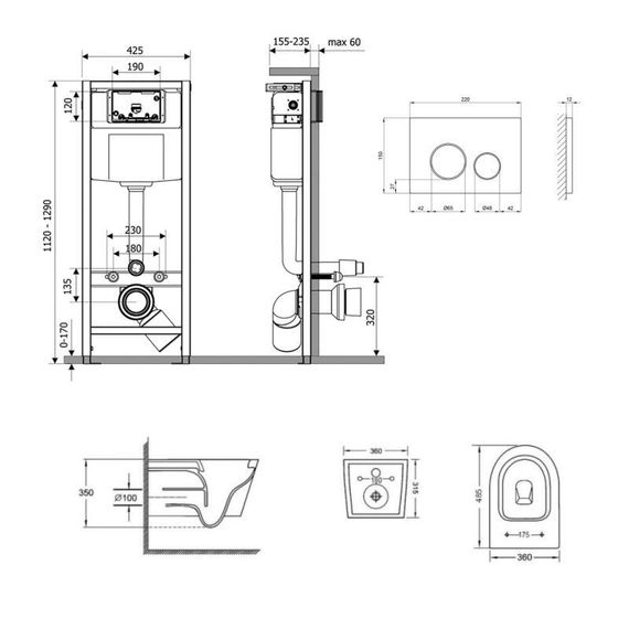 Готовое решение Qtap для ванной комнаты: подвесной унитаз Jay Ultra Quiet 485x360x320 + комплект инсталляции Nest 4 в 1 (кругла | Зображення 1