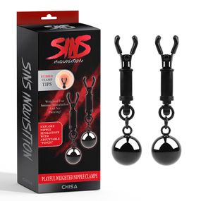 Зажимы для сосков Chisa Sins Inquisition Playful Weighted Nipple Clamps с грузиками, черные Sex Aura