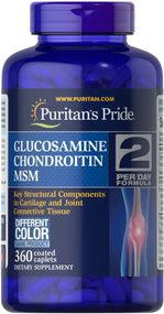 Глюкозамін, хондроїтин і МСМ-2 Puritan's Pride Glucosamine, Chondroitin &amp; MSM-2 Per Day Formula 360 каплет
