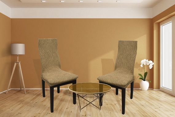 Жаккардовые чехлы на стулья Volna без юбки Песочные