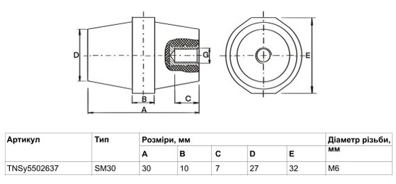 Изолятор SM30 М6 з болтом (30*32 8kV) Ny95502637 | Зображення 1