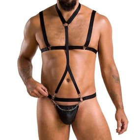 Комплект чоловічої білизни зі стреп Passion 039 SET ANDREW L/XL Black, стринги, шлейки Sex Aura