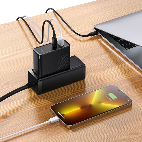 МЗП Baseus GaN5 Pro 100W (Type-C + USB) + Кабель Type-C + Type-C | Зображення 4