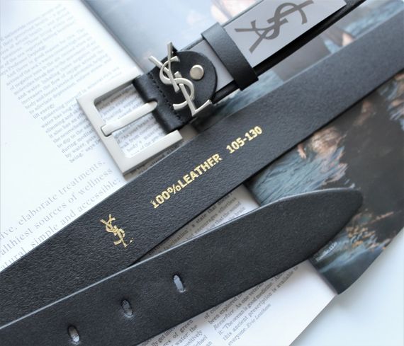 Женский ремень ширина 3.8 см пряжка белое серебро Yves Saint Laurent черный | Зображення 2