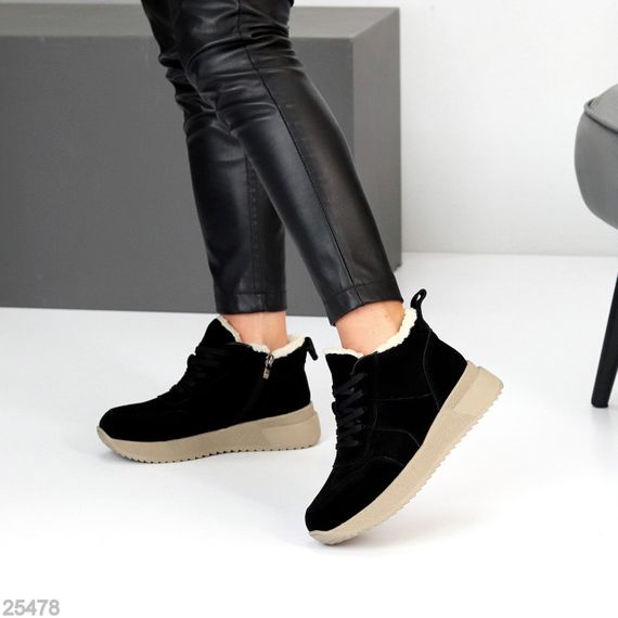 Спортивные черные замшевые зимние ботинки молния+шнуровка | Зображення 6