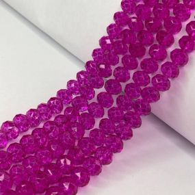 Намистини кришталеві рондель 8х6мм, нитка-60 шт, фуксія прозорий