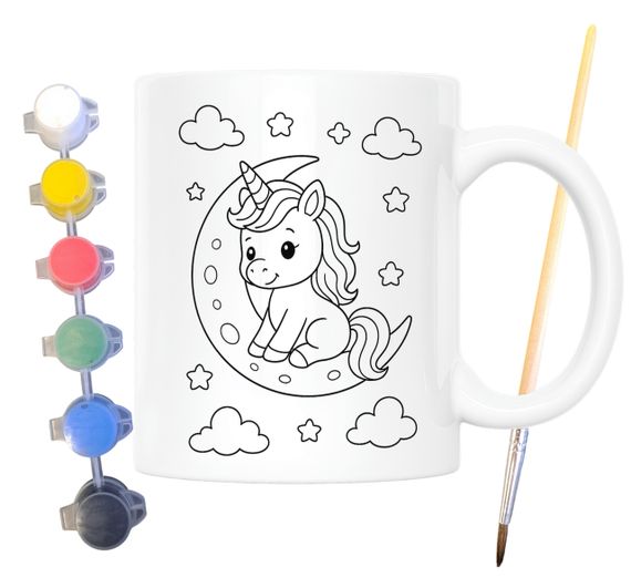 Набір для творчості кружка розмальовка Єдиноріг на місяці 330 мл біла (КР0133)