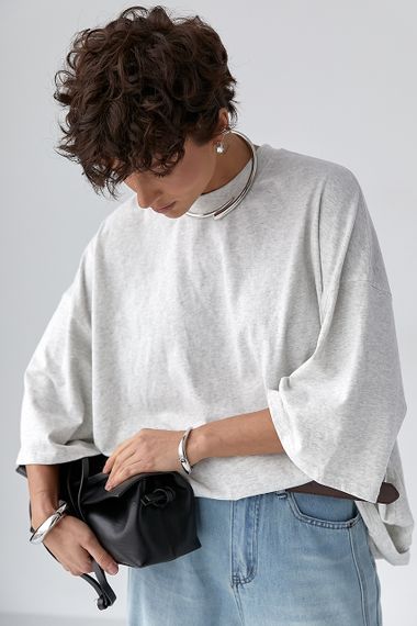 Жіноча футболка оверсайз із декоративним швом на спині - світло-сірий цвет, ONE SIZE (є розміри)