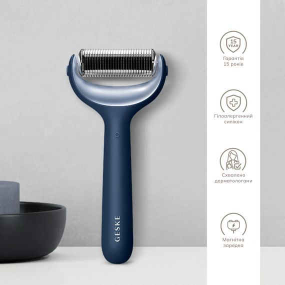 Электронный роллер для лица и тела с микроиглами GESKE MicroNeedle Face&Body Roller 8в1 gray, Синий | Зображення 2
