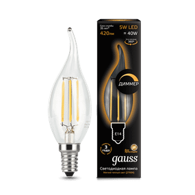 Лампа світлодіодна Gauss Black Filament Dim CF37 5 Вт E14 2700К 220 В прозора (арт. 104801105-D)