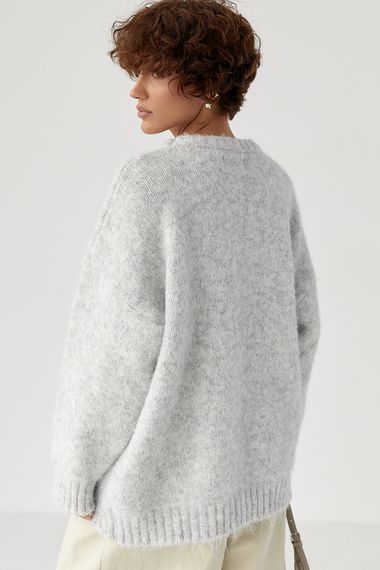 Вільна мохерова кофта - світло-сірий цвет, ONE SIZE (є розміри) | Зображення 1