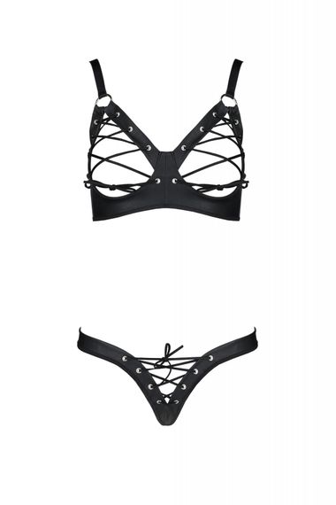 Комплект з екошкіри Passion Celine Bikini 4XL/5XL black, відкритий бра, стрінги зі шнурівкою, 6XL/7XL | Зображення 2