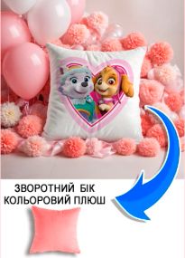 Подушка плюшева Мерч Крафт Дизайн з принтом Еверест Скай paw patrol 9 рожевий плюш квадратна 33х33 см