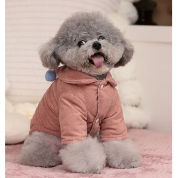 Зимняя куртка замшевая для собак с бубончиками на вротнике, розовая | Зображення 4